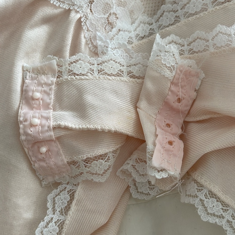 Vintage White Lace and Pink Teddy Bodysuit Elegant Romper - Picture 6 of 12